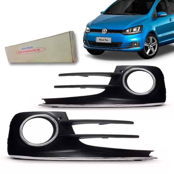 Par Tela Frontal Fox 2015 2016 2017 Cromada Com Furo Milha Preto