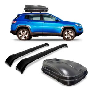 Kit Travessa Bagageiro Jeep Compass Preto + Maleiro 510 L. Preto