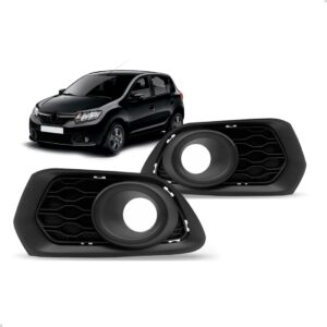 Par Grade Farol Milha Parachoque Sandero 15 16 17 Com Furo Preto