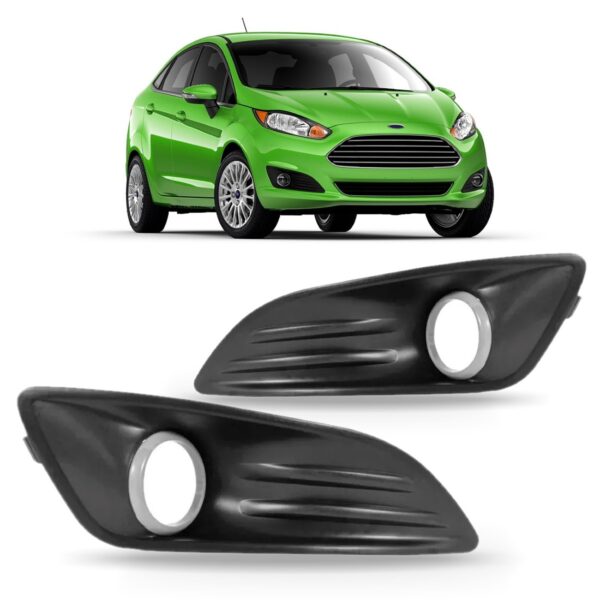 Par Grade Moldura Milha Aro Cinza New Fiesta 2014 2015 2016 Preto