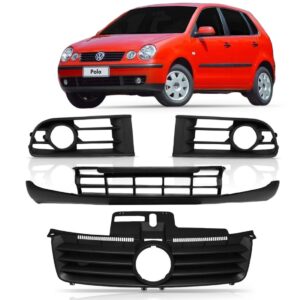Kit Grade Polo 03 A 06 Superior + Spoiler + Molduras S/ Furo Preto