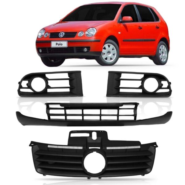 Kit Grade Polo 03 A 06 Superior + Spoiler + Molduras S/ Furo Preto