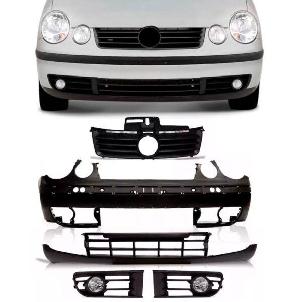 Parachoque Polo 2003 A 2006 C/ Spoiler Molduras E Par Milha