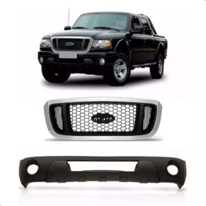 Kit Spoiler E Grade Cromada Para Pickup Ranger 2005 A 2009 Preto