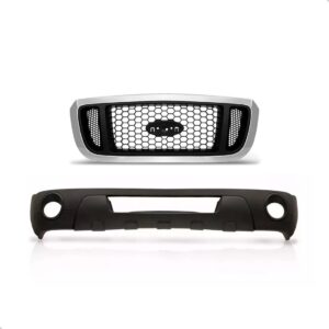 Kit Spoiler E Grade Cromada Para Pickup Ranger 2005 A 2009 Preto