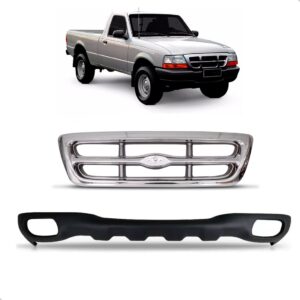 Kit Spoiler E Grade Cromada Para Pickup Ranger 1998 A 2004 Cromado