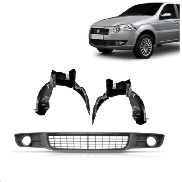 Kit Grade Inferior Siena 2008 A 2012 Cinza Com Par Parabarro Plástico