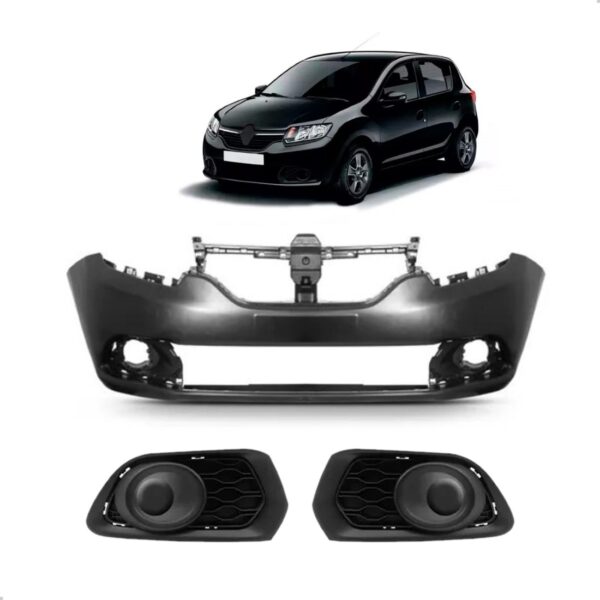 Parachoque Sandero 2015 A 2019 Com Par Molduras 1a Linha  Preto