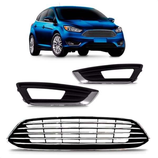 Tela Frontal Focus 16 A 19 Friso Cromado Superior E Laterais Fosco