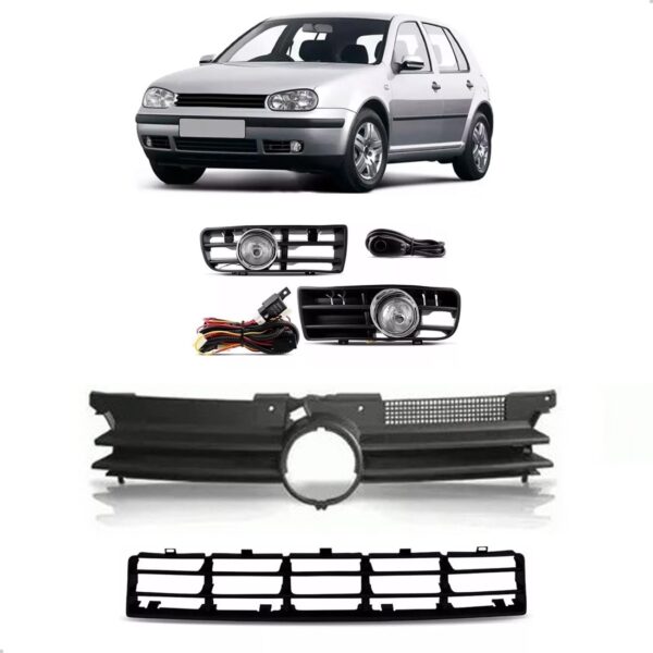 Kit Farol Milha Para Golf 1999 A 2005 Com Kit De Grades Plástico