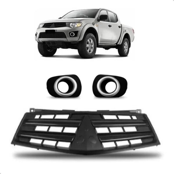 Kit Grades L200 Triton 2012 2013 Cinza Escuro Com Molduras Plástico