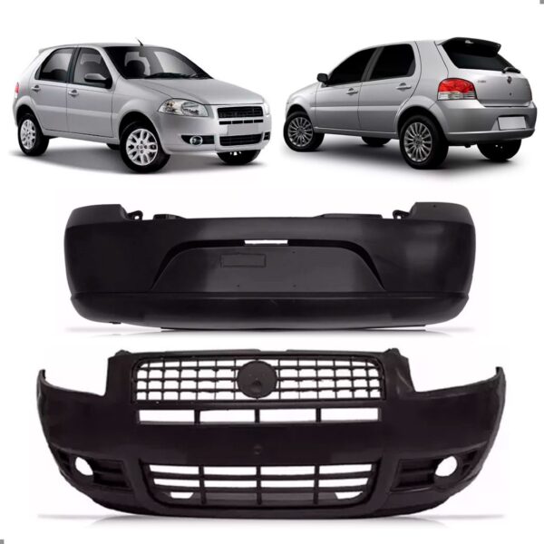 Kit Par Parachoque Palio Elx 2008 2009 Dianteiro E Traseiro Preto