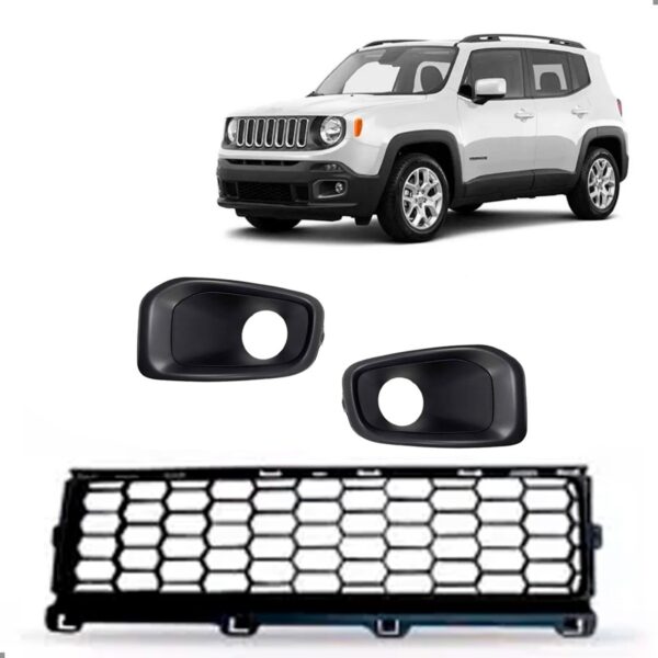 Kit Grades Para Renegade 2015 A 2018 Central Par Molduras Preto Brilhante