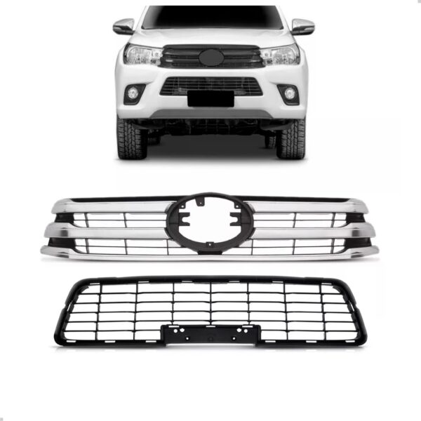 Par Tela Frontal Superior E Inferior Hilux Pickup 2016 2017 Preto