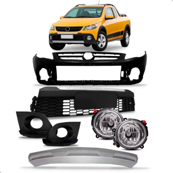 Parachoque +farol Milha + Grade Saveiro Cross 2010 Até 2013 - Preto