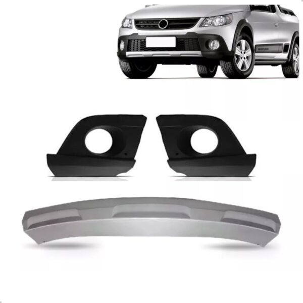 Spoiler Saveiro Cross 2010 2012 2013 Cinza Com Par Molduras Cinza E Preto