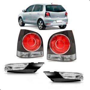 Par Lanterna E Sinaleira Retrovisor Para Polo 2007 A 12 Fumê Ambos Lados Vermelho