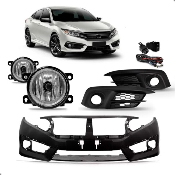 Kit Envolvente Para Civic 2017 A 2019 Com Kit Farol Milha Preto