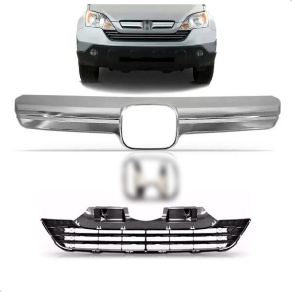 Kit Friso Para Crv 2007 2008 2009 Cromado Com Grade Inferior Plástico