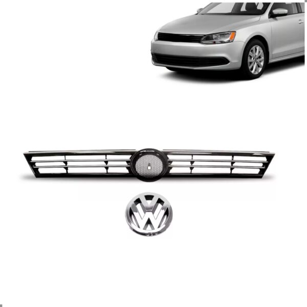 Tela Frontal Radiador Jetta 11/14 Friso Cromado Com Emblema Plástico
