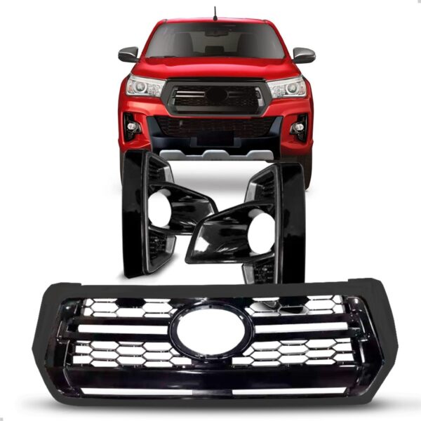 Kit Grade Radiador + Moldura Milha Hilux 2018 A 2020 Preto