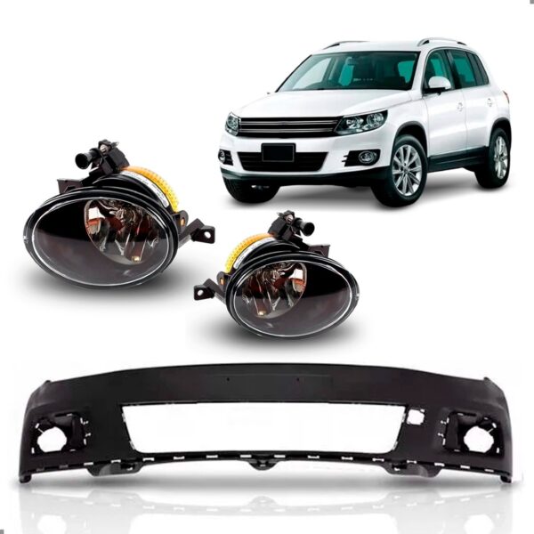 Kit Envolvente Para Tiguan 2012 A 2017 Com Par Farois Milha Preto