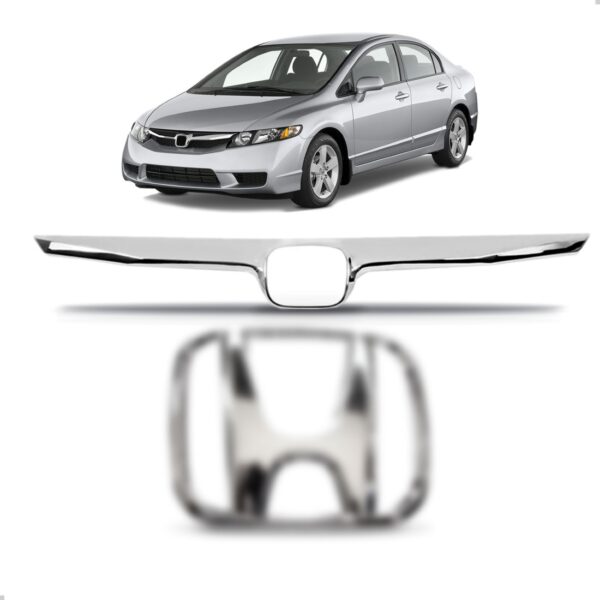 Kit Friso Grade Com Emblema New Civic 2007 2008 Cromado