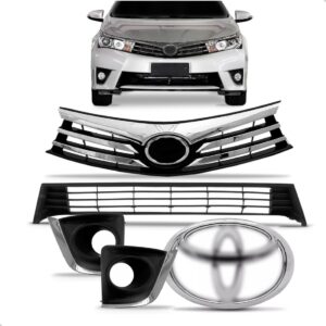 Tela Frontal Central + Moldura Milha + Emblema Corolla 14/17 Preto Cromado