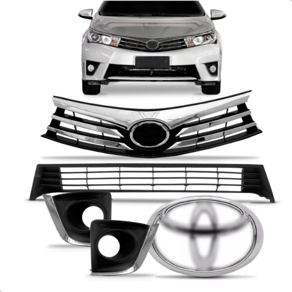 Tela Frontal Central + Moldura Milha + Emblema Corolla 14/17 Preto Cromado