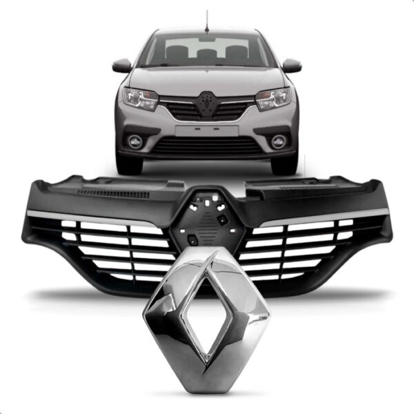 Tela Frontal Com Emblema Sandero 2014 A 2019 Friso Cromado Fosco