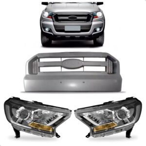 Par Farol Pickup Ranger 2016 A 2019 Mascara Negra Com Grade