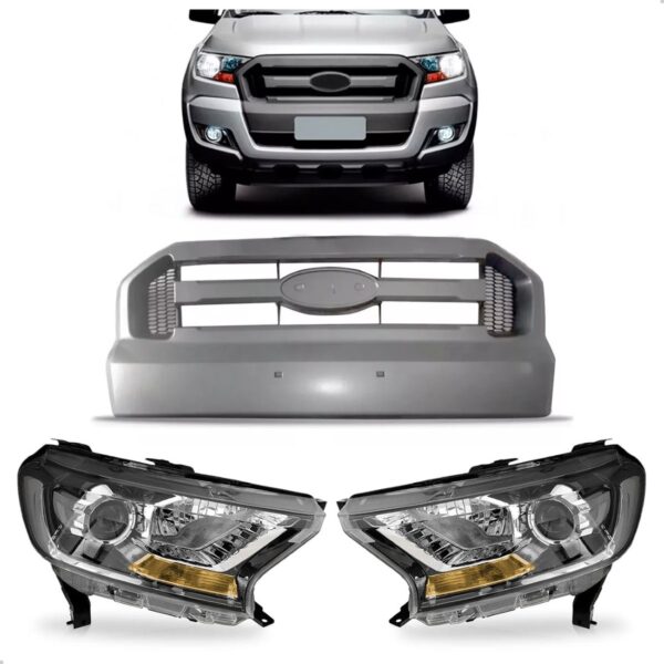 Par Farol Pickup Ranger 2016 A 2019 Mascara Negra Com Grade