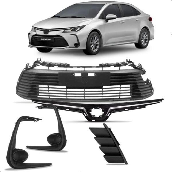 Kit Grade Superior Central + Laterias Corolla 2020 Até 2024 - Preto Cromado