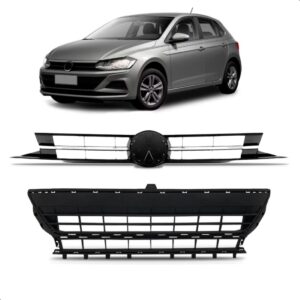 Kit Grade Polo 2018 A 2022 Superior E Inferior Friso Cromado Fosco
