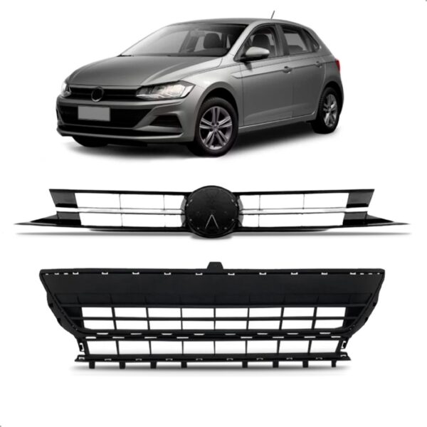 Kit Grade Polo 2018 A 2022 Superior E Inferior Friso Cromado Fosco