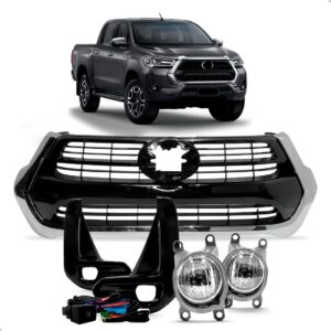 Kit Grade Cromada + Kit Milha Hilux 2021 2022 2023 2024 Preto
