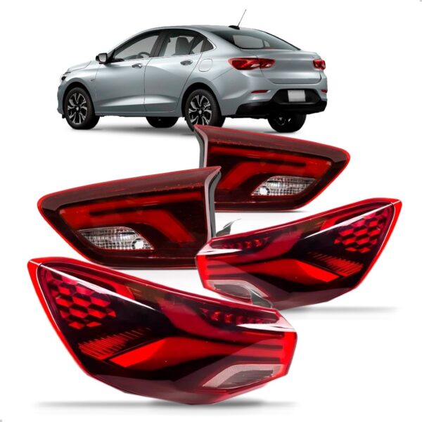 Jogo Sinaleira Onix Sedan 2020 A 2024 Com Led Canto E Tampa Vermelho