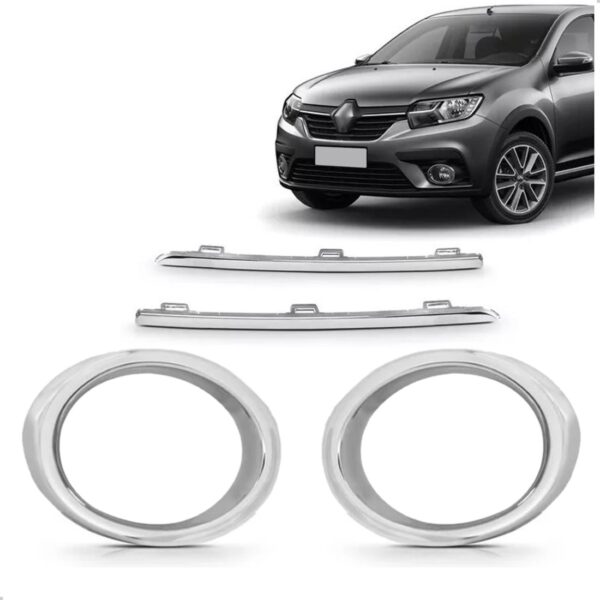 Kit Molduras Grade Lateral Para Sandero 2020 A 2024 Cromado Plástico