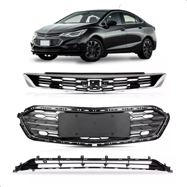 Kit Grade Cruze 2017 A 2019 Superior Inferior Friso Cromado - Preto