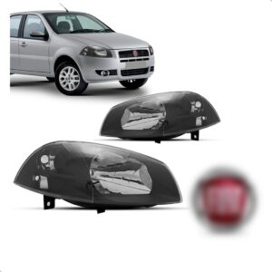 Par Farol Palio 2008 A 2012 Mascara Preta Black + Emblema Ambos Lados