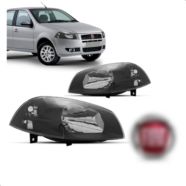 Par Farol Palio 2008 A 2012 Mascara Preta Black + Emblema Ambos Lados