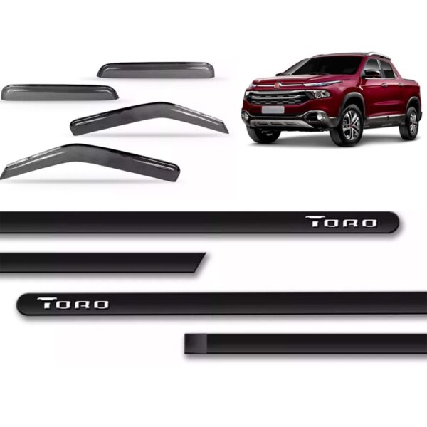 Kit Calha Chuva Fiat Toro 2016 2017 2018 + Friso Lateral Fumê