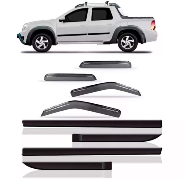 Calha Chuva Renault Oroch 2015 A 2018 4p + Friso Lateral Fumê