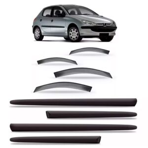 Calha Chuva Peugeot 206 2000 A 2010 4p + Friso Lateral Fumê