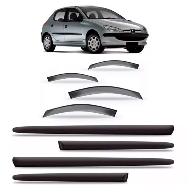 Calha Chuva Peugeot 206 2000 A 2010 4p + Friso Lateral Fumê