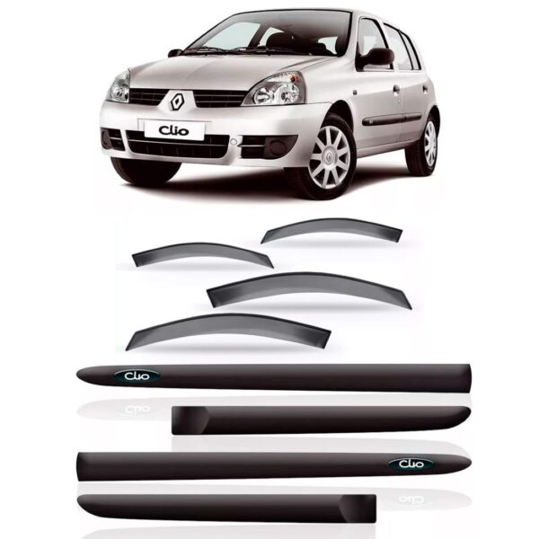Calha Chuva Clio 2000 A 2011 4 Portas + Friso Lateral Fumê