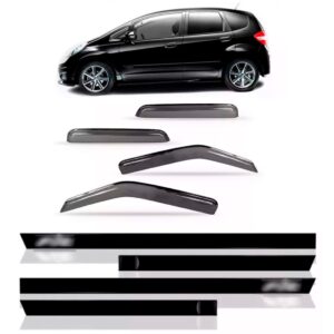 Kit Jogo Calha Chuva Para Honda Fit 2003/2008+friso Lateral Fumê