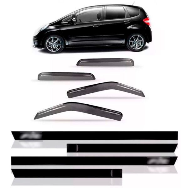 Kit Jogo Calha Chuva Para Honda Fit 2003/2008+friso Lateral Fumê