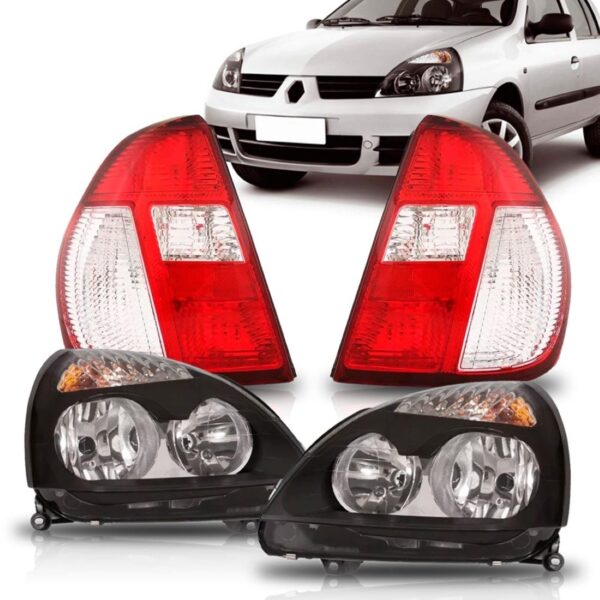 Par Farol Clio Sedan 06/11 Mascara Cinza + Lanterna Bicolor
