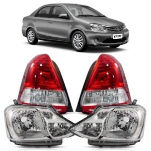 Par Farol Traseiro + Dianteiro Etios Sedan 13 A 18 Bicolor Ambos Lados Vermelho